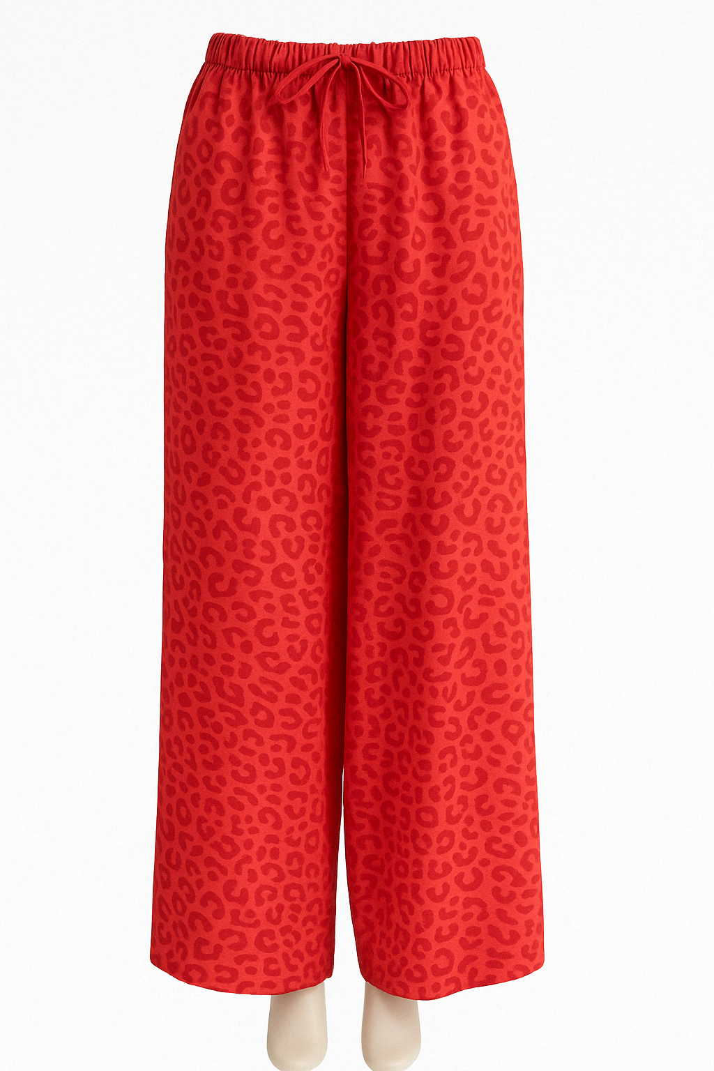 Rote Viskosehose mit Leo-Print – Gummizug & Kordelband | Größe 38–44