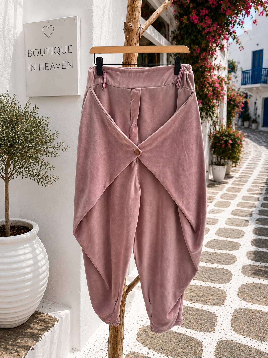 Poro Perla – Velours-Hose in Rosé mit Wickeloptik | Gr. 38–44