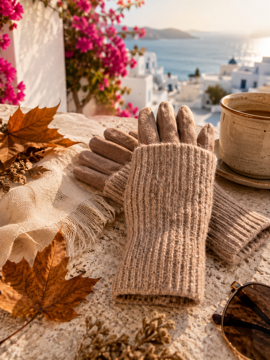 Damen Fingerhandschuhe Camel mit abnehmbaren Strickstulpen | 2-in-1 Handschuhe