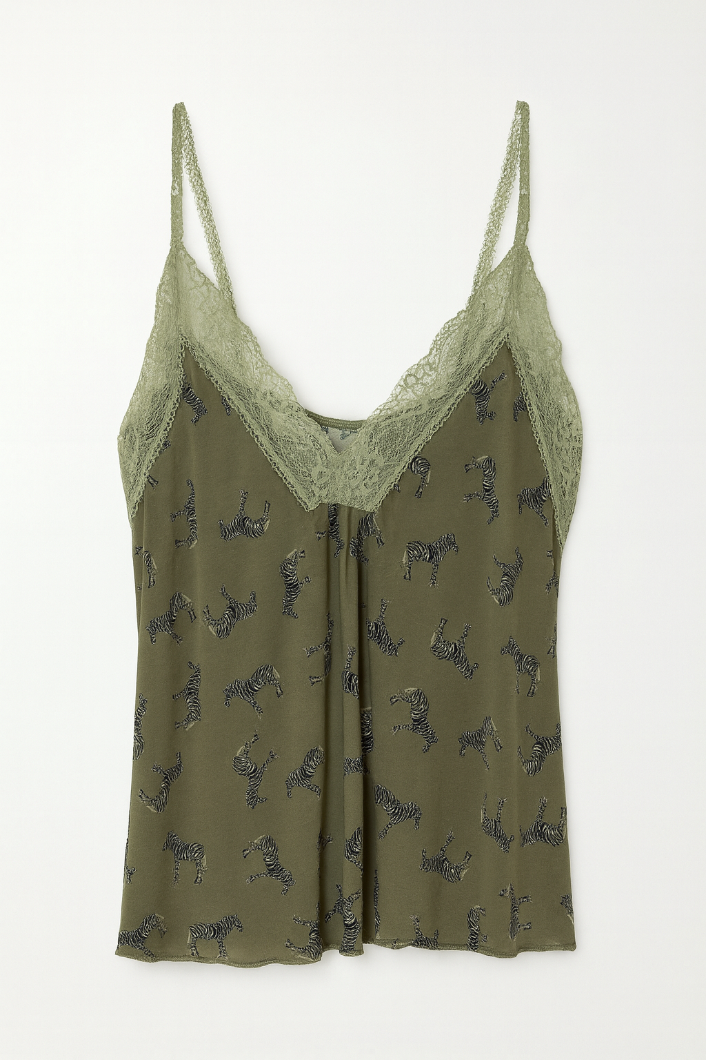 Spitzentop Damen Olivgrün mit Zebra-Muster aus Viskose – Sommer & Freizeit 38-42