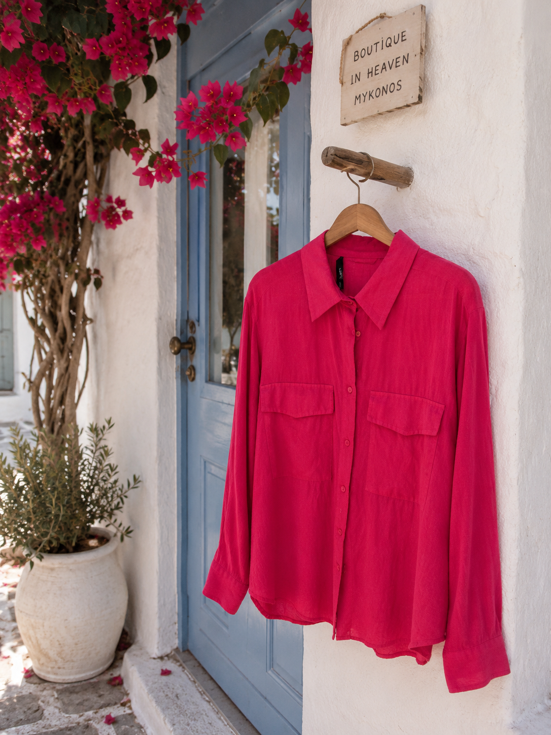 Women's Linen Blouse Bordeaux/Fuchsia M/L β airy summer blouse with shirt collar | Boutique in Heaven