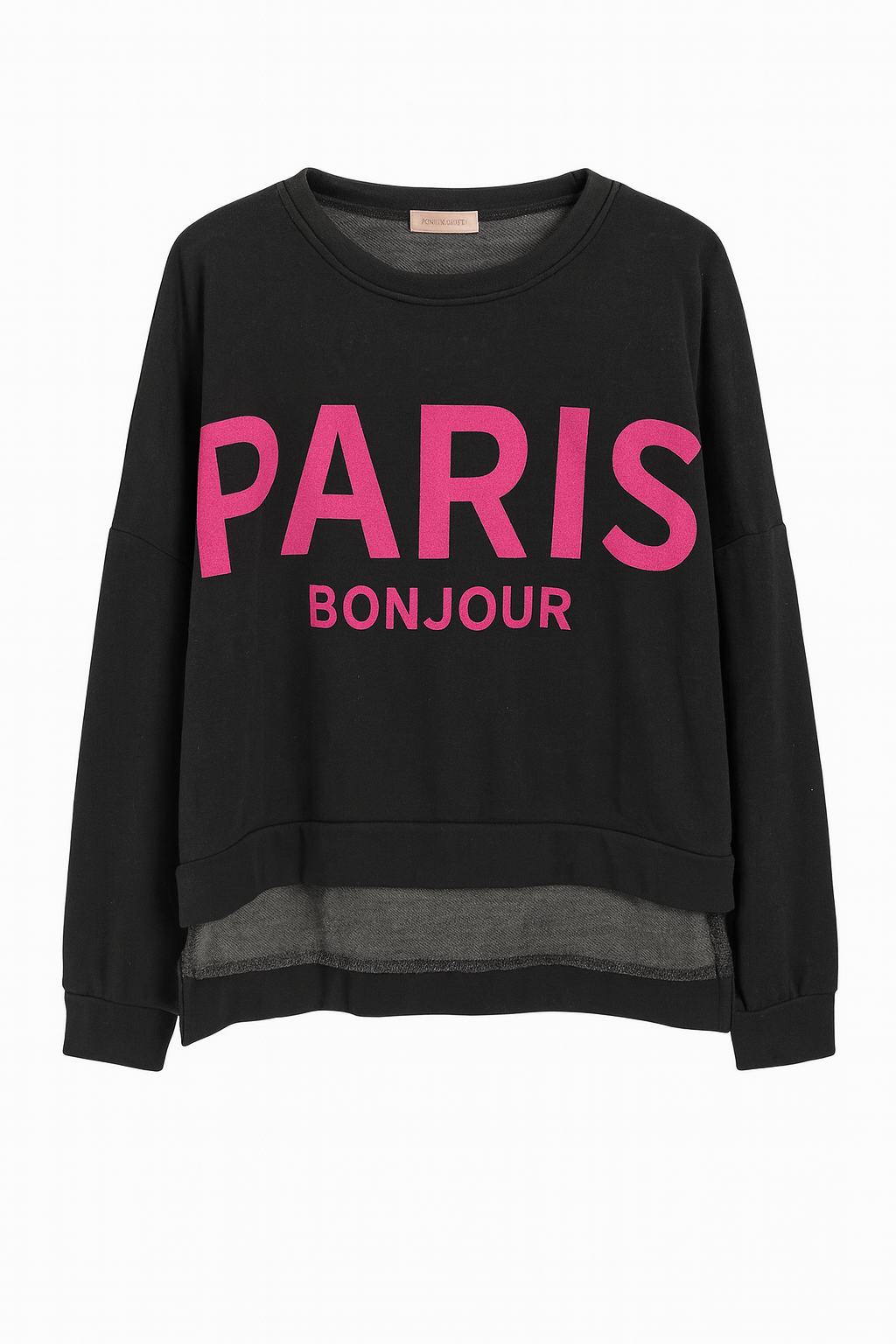 Oversize-Sweatshirt „PARIS“ – Schwarz/Neonpink