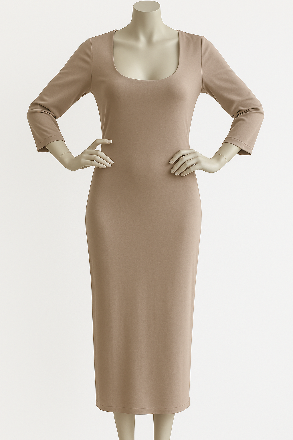 Elegantes Midikleid in Beige Weiss Schwarz