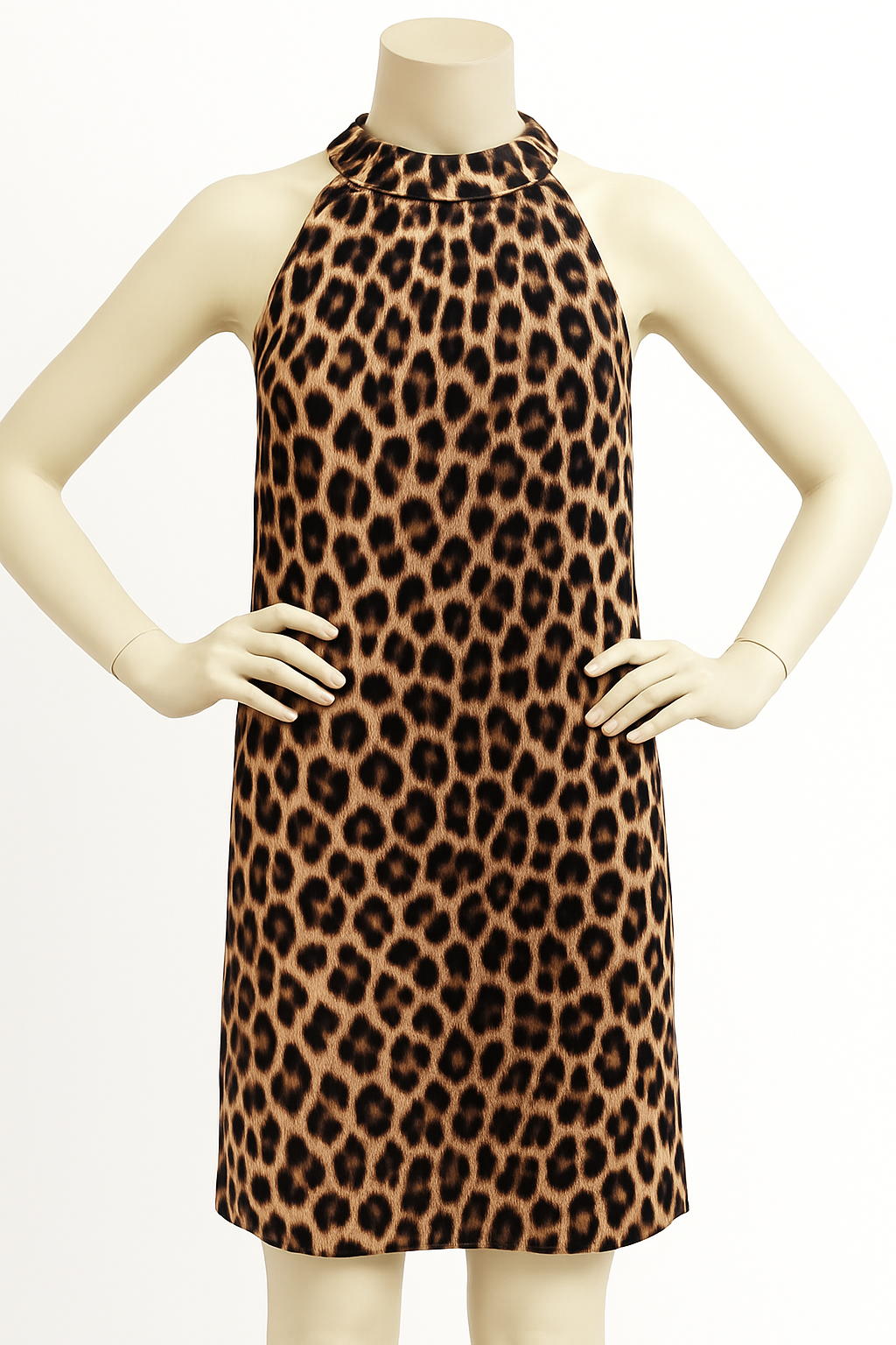 Leopard-Kleid mit Schleife im Nacken – Ärmellos & Elegant | Größe 36–42