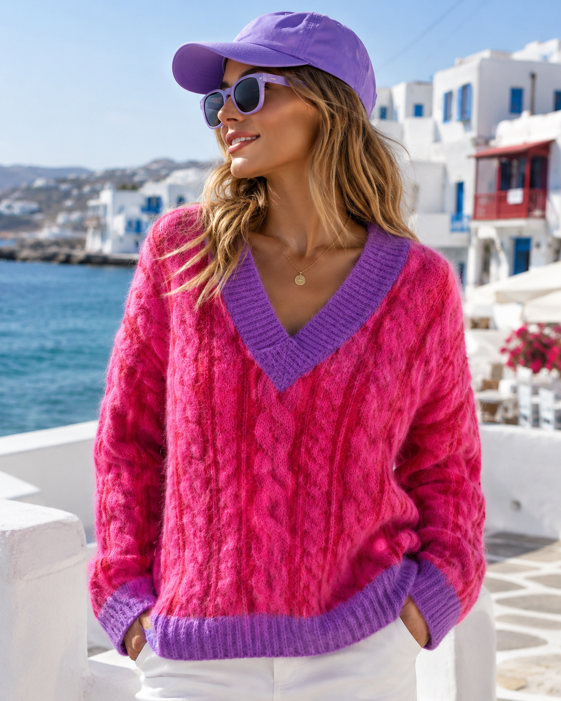 💖 Yippie Hippie Pullover Pink Paradise – Luxus Alpaka Strickpullover mit V-Ausschnitt 💖