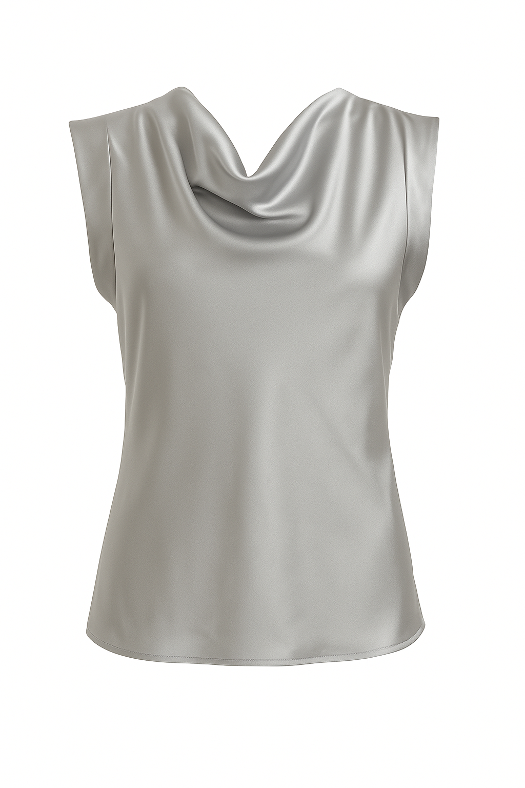 Silbernes Satin-Top mit Wasserfallausschnitt – Made in Italy | Größe 36–40