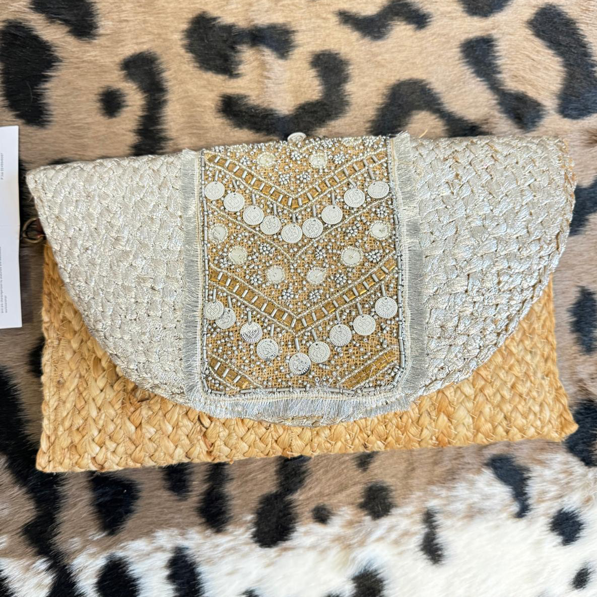 Handtasche Gold Silber Naturprodukt Stroh Umhängetasche