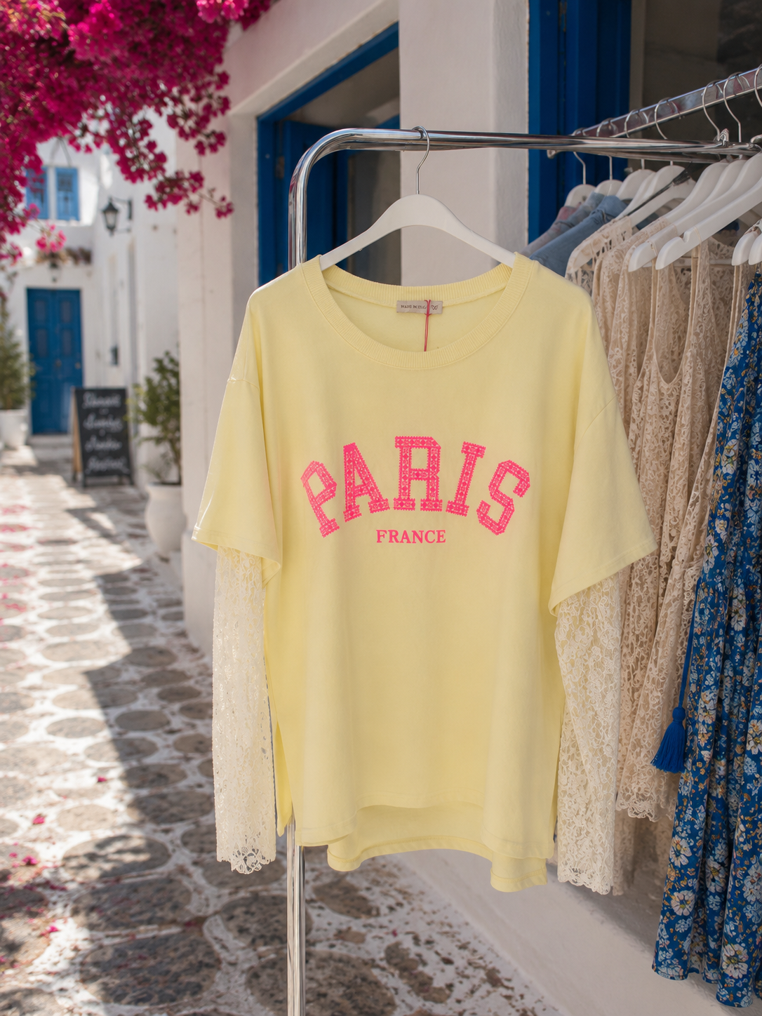 Paris Sweatshirt Women 100% Cotton | Neon Print | Lace Sleeves | Oversize 38–42 | 4 Colors