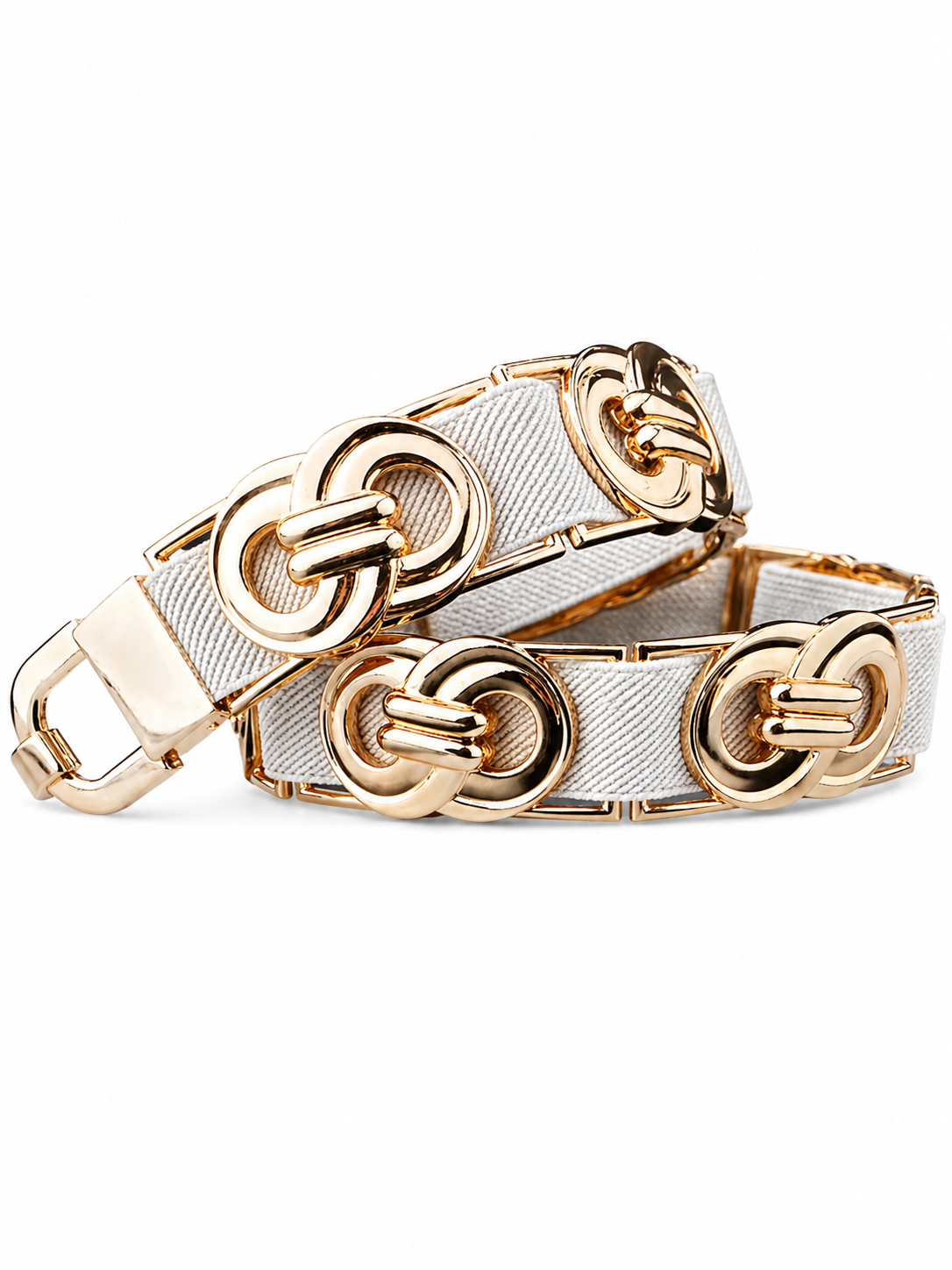 Luxury Damen Stretchgürtel Weiß – Elastischer Designer Gürtel mit Gold-Statement Detail | Größe 36–46