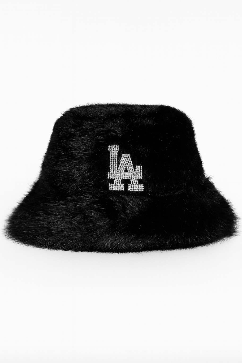 Schwarzer Fell-Fischerhut mit „LA“-Steinchen