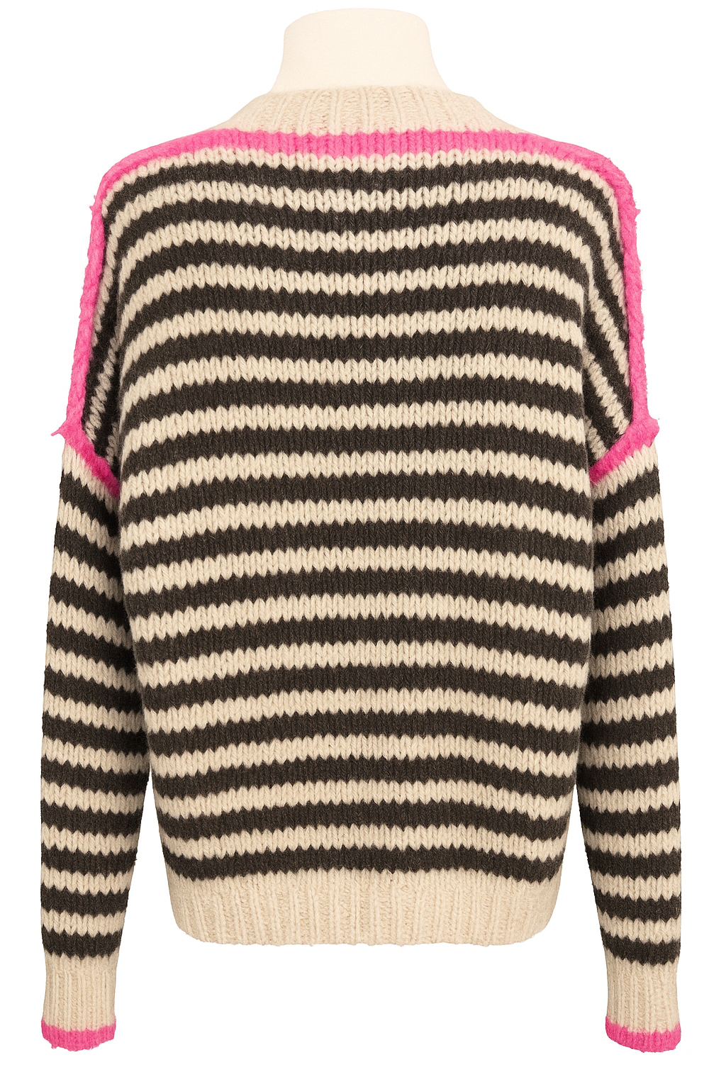 Women's Oversized Knitted Jumper Grey White Striped with Neon Accents | Sizes 10–14 | Cosy Fine Knit