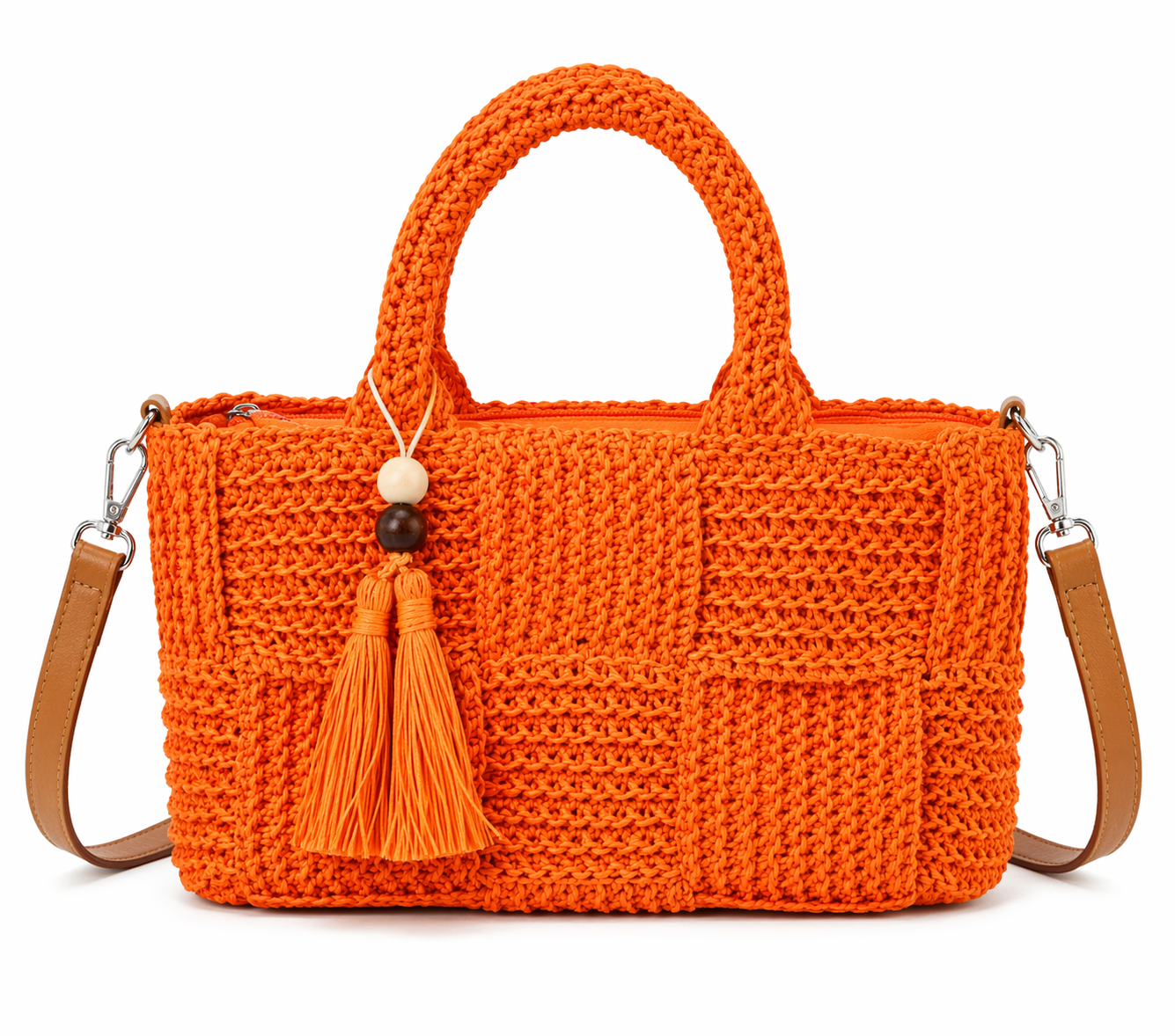 Women's Small Shopper Bag Made of Recycled Paper – Summer Handbag with Leather Strap & Zipper