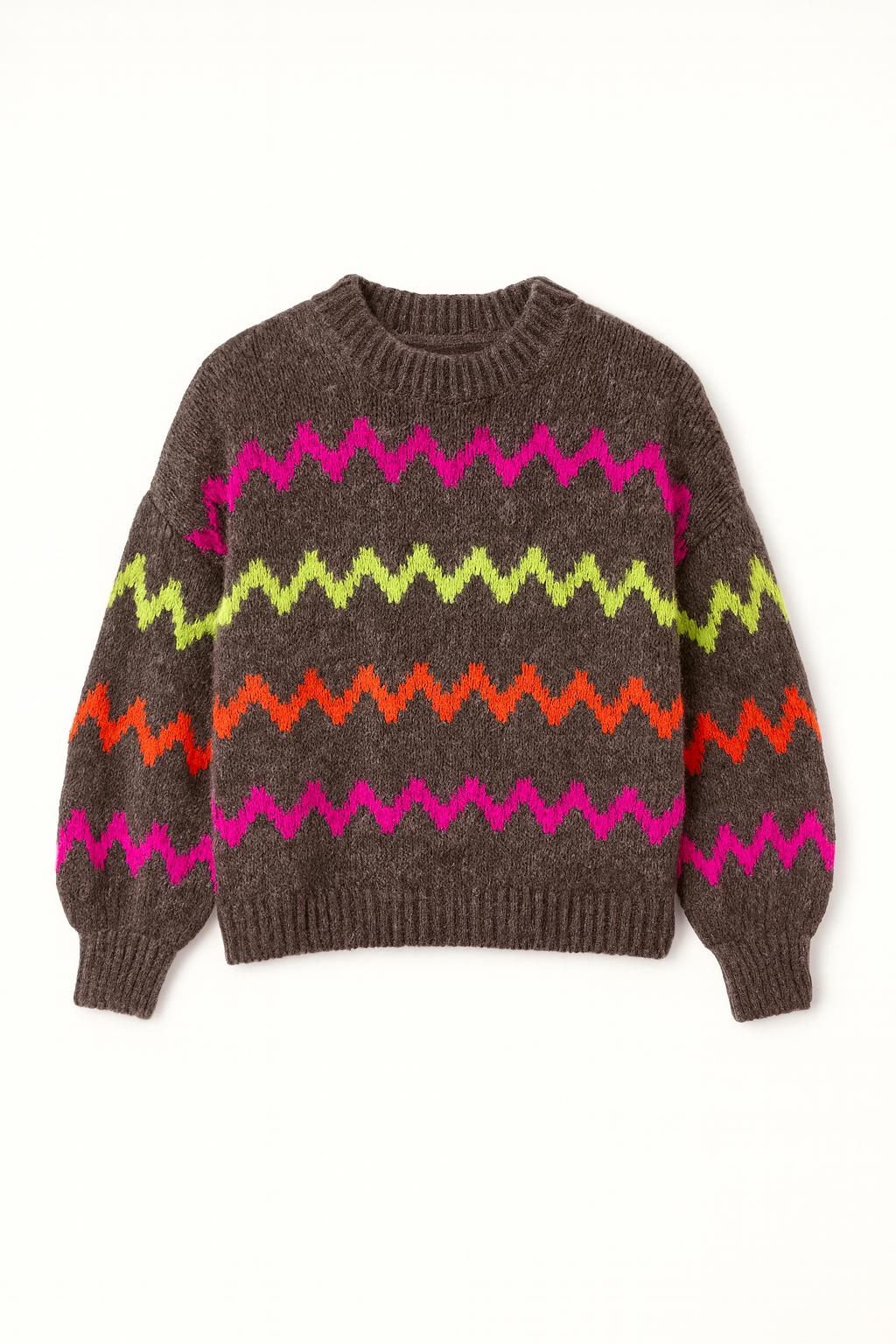 Damenpullover Strickpullover Neon Zick Zack Muster (38-42+)