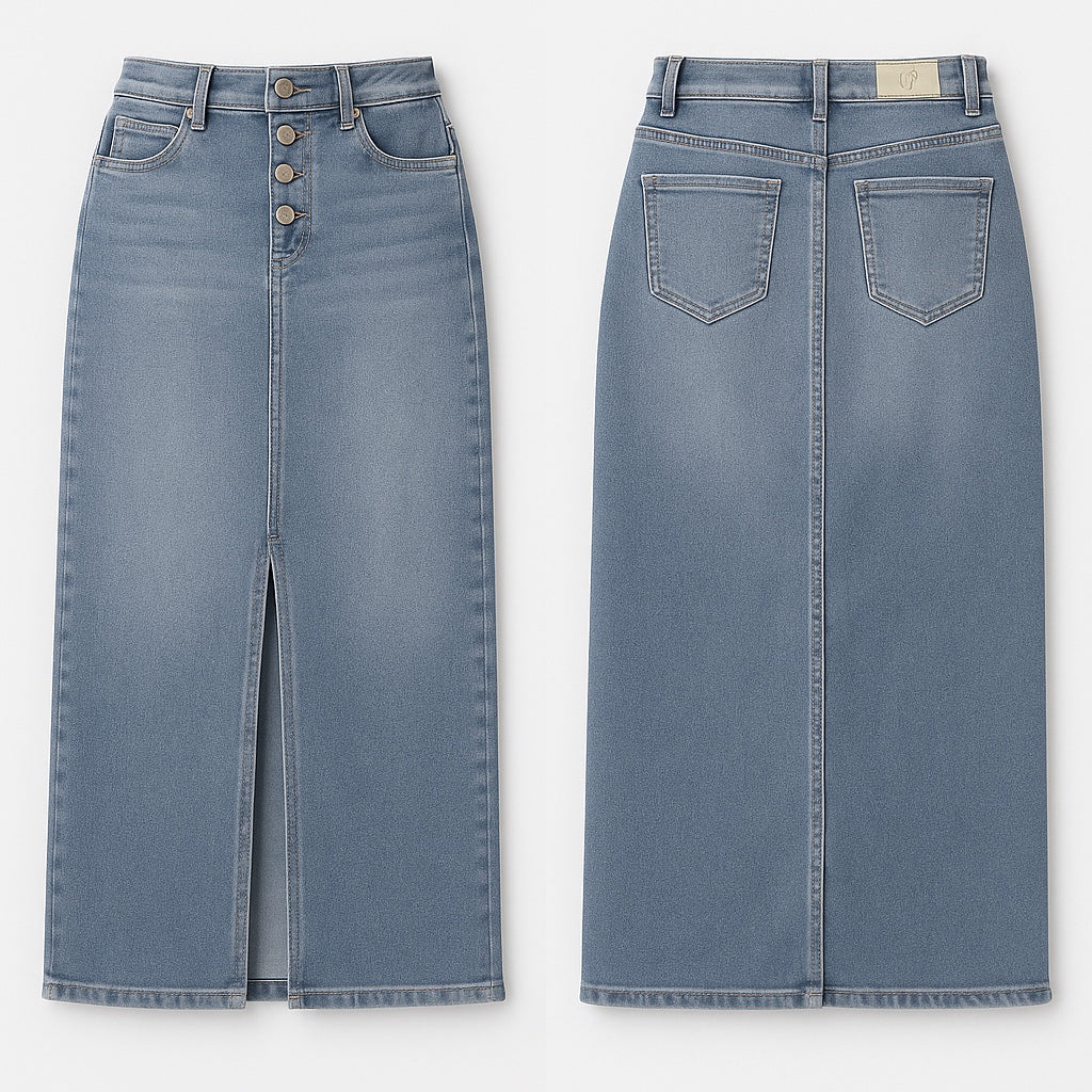 Spijkerrok met split aan de voorkant – Midi spijkerrok