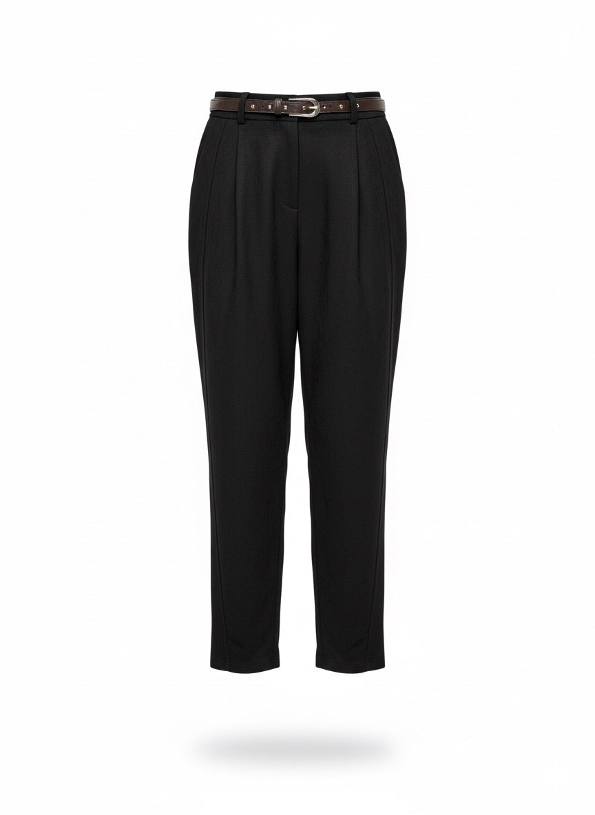 Damenhose Velourlederoptik Schwarz mit Gürtel