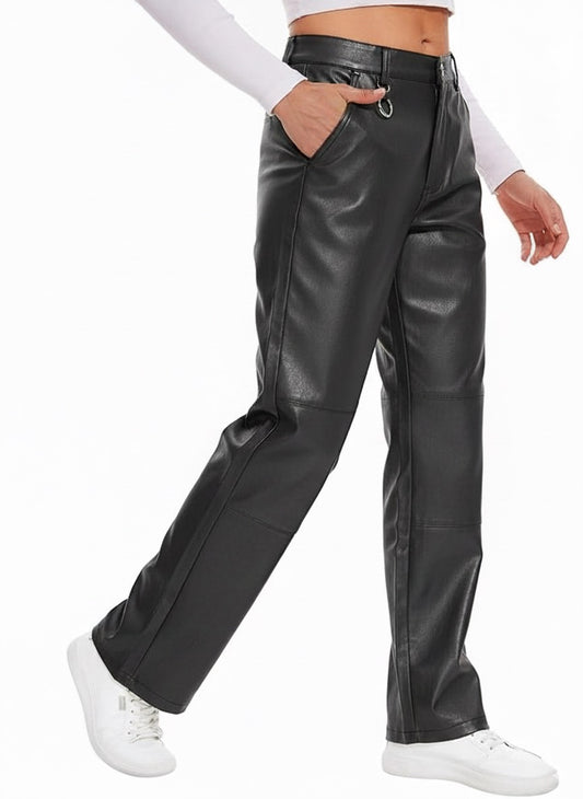 Schwarze Leder-Imitat Hose