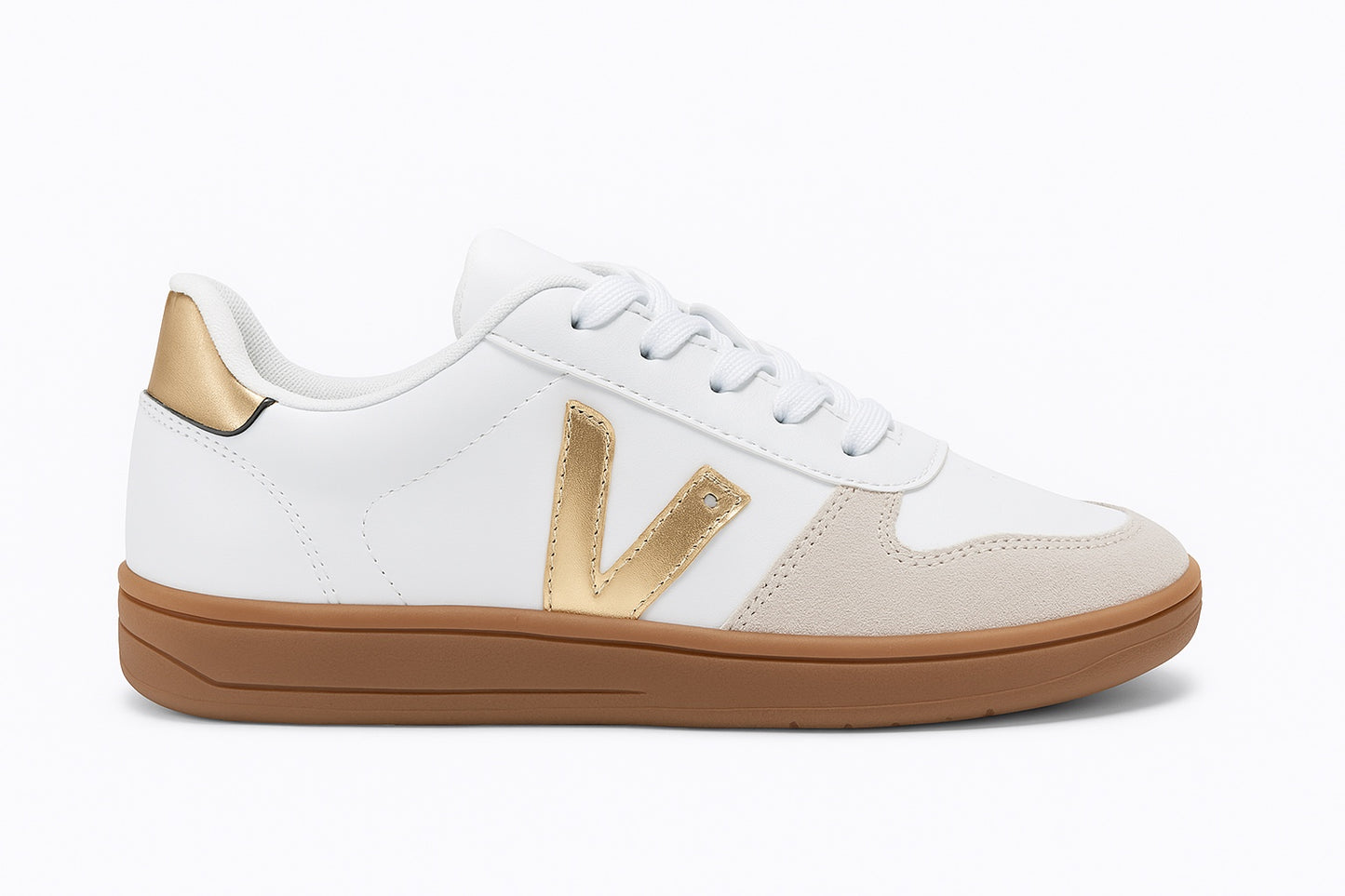 Women's White Gold Sneakers | Trendy Sneakers with Gold Details | Comfortable Casual Shoes | Lifestyle Sneakers