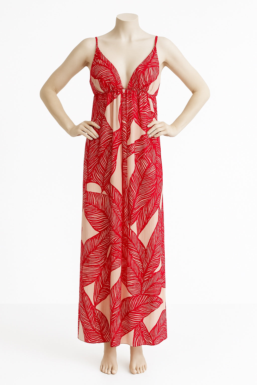 Sommerliches Maxikleid mit Blattmuster