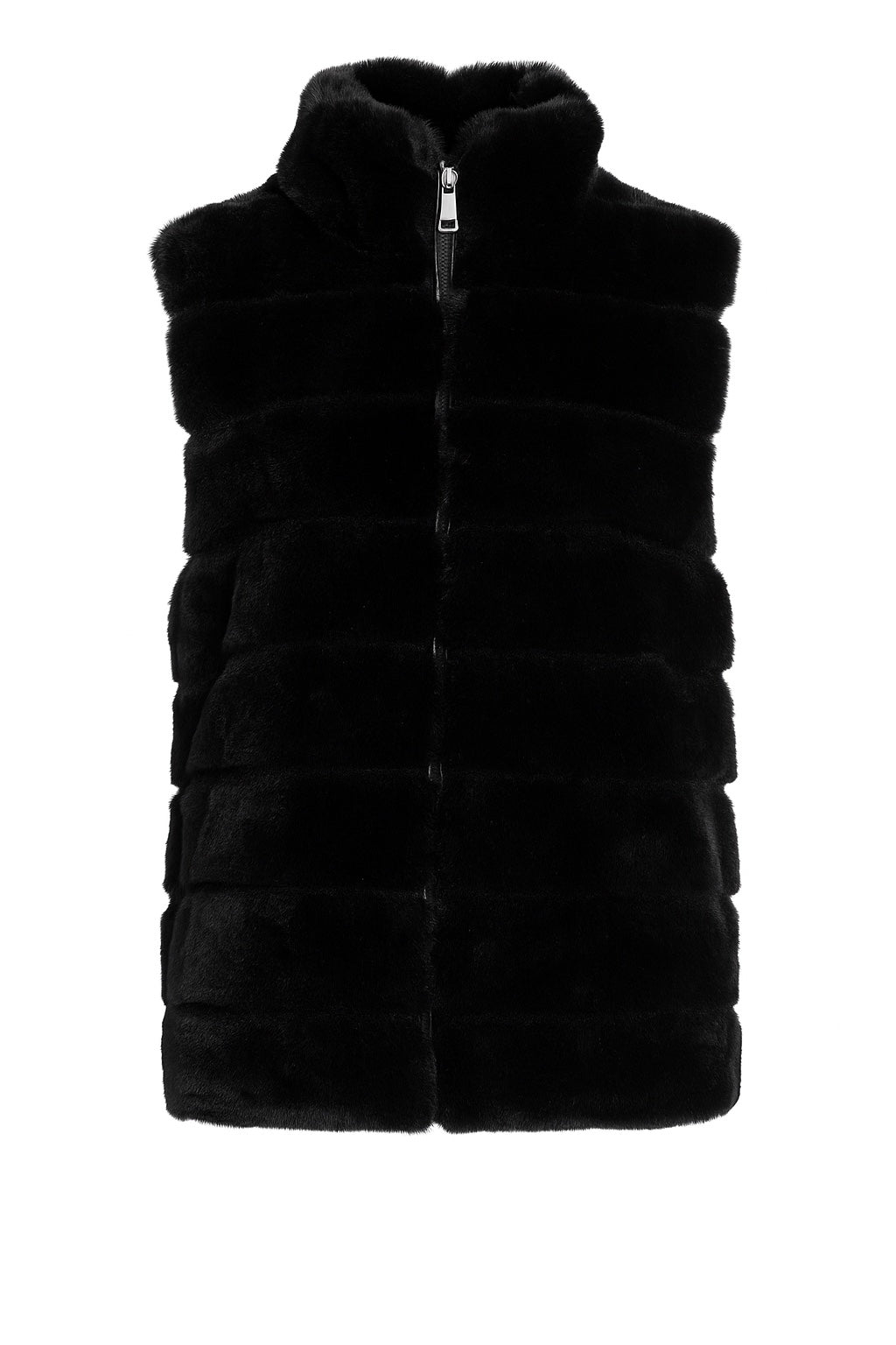 Damen Kunstfellweste Schwarz mit Reißverschluss & Taschen Gr. 38–42