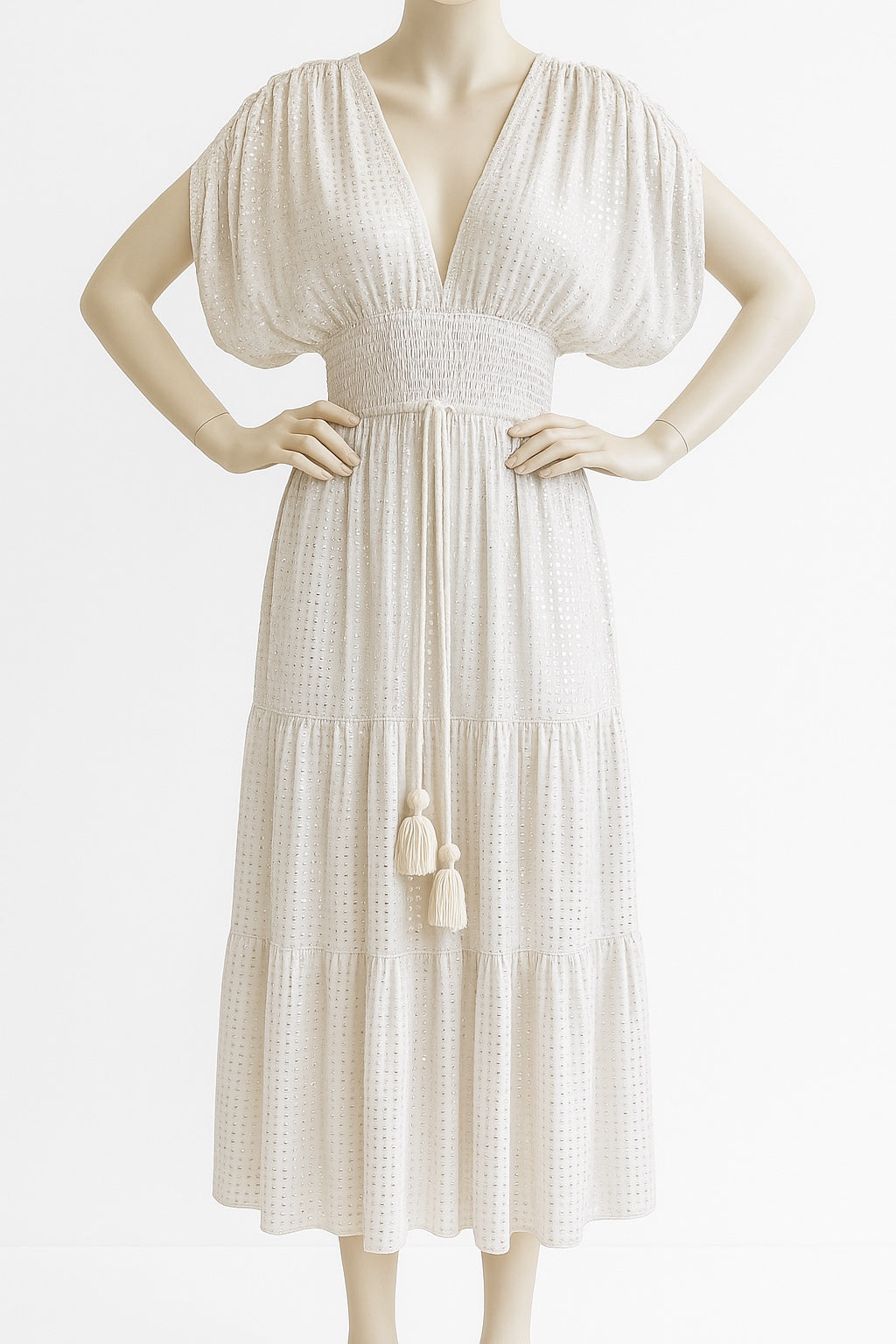 Glitzerndes Maxikleid mit Quasten und V-Ausschnitt