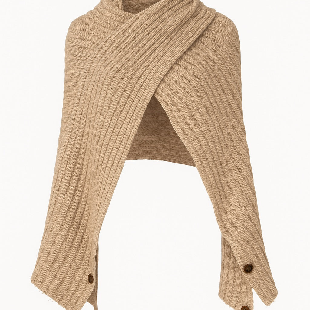 Strick-Überwurf mit Knöpfen – Beige