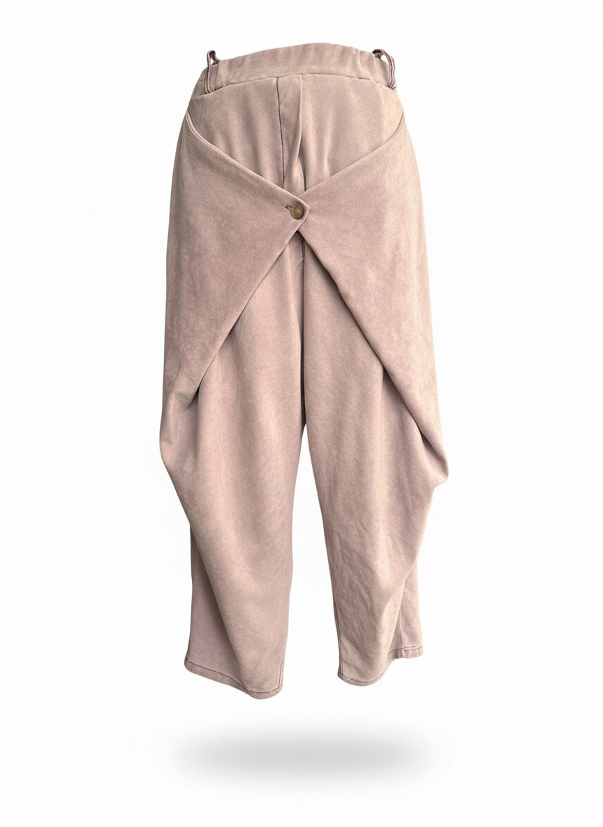 Damesbroek van stof met suède-look