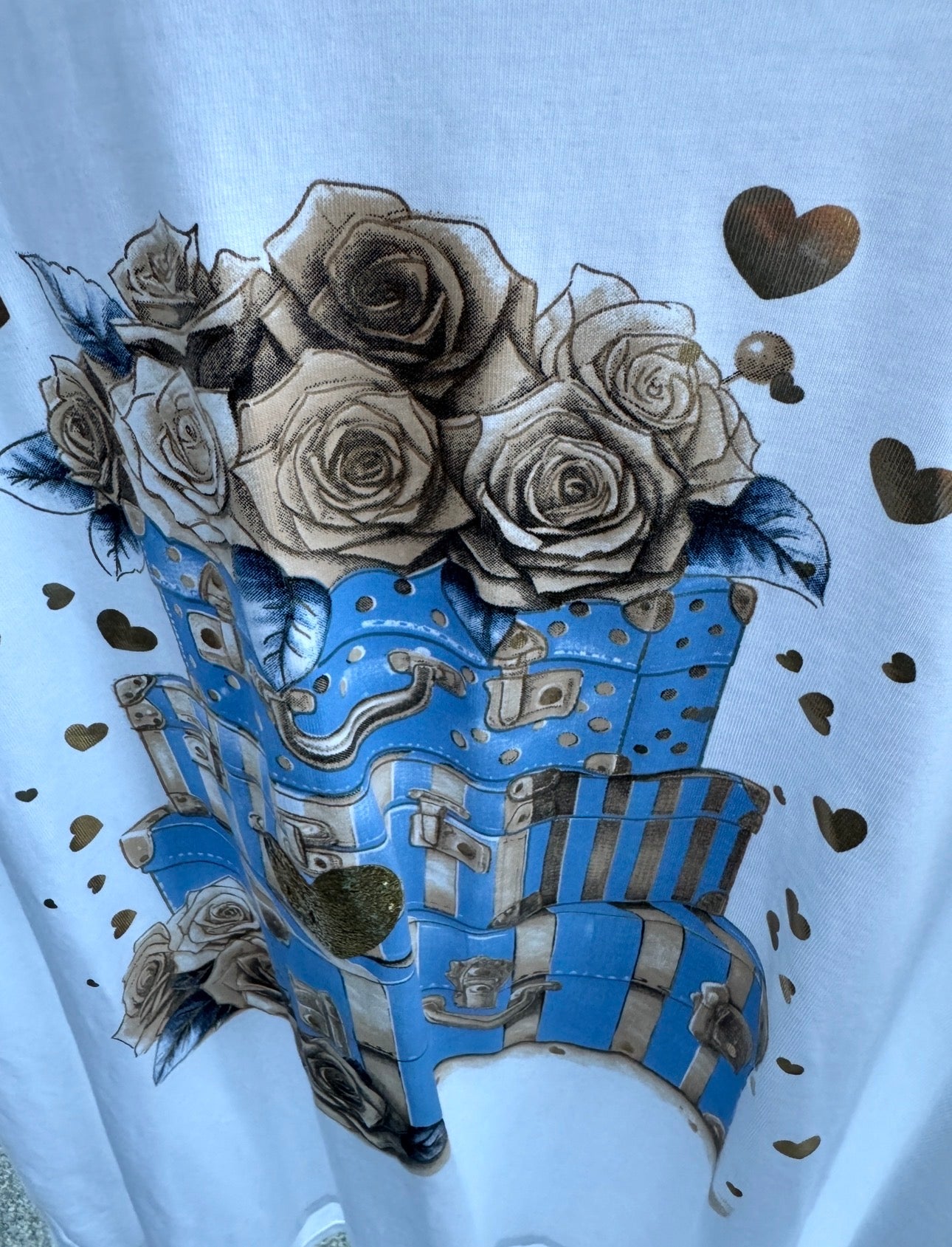 Curvy T-Shirt Travel Love Weiß | Damen Shirt mit Koffer Print | 40–48