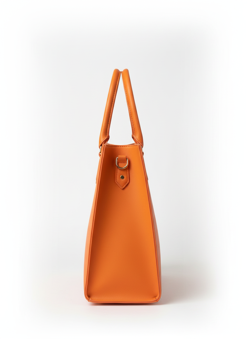 Statement Shopper Damen Orange – Canvas & Lederoptik Handtasche | 30x27 cm