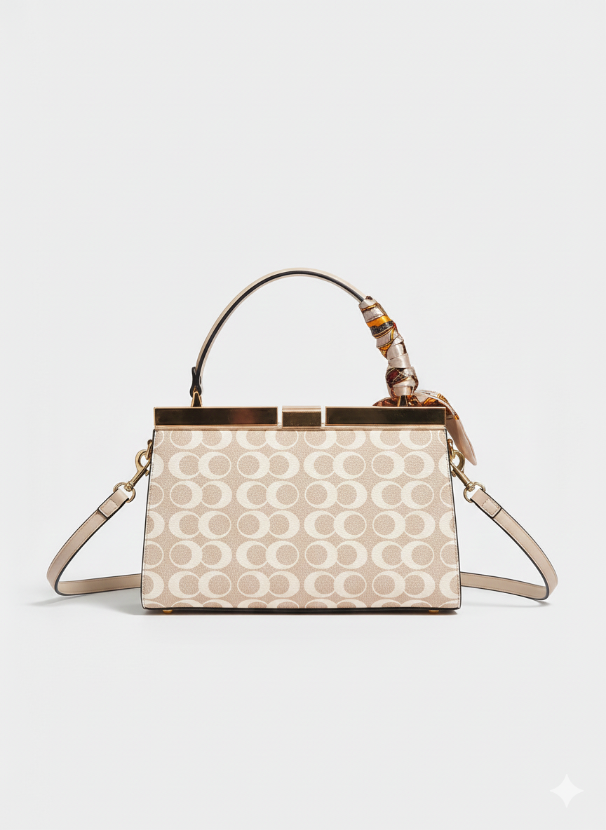 Stilvolle Handtasche mit Seidentuch am Griff