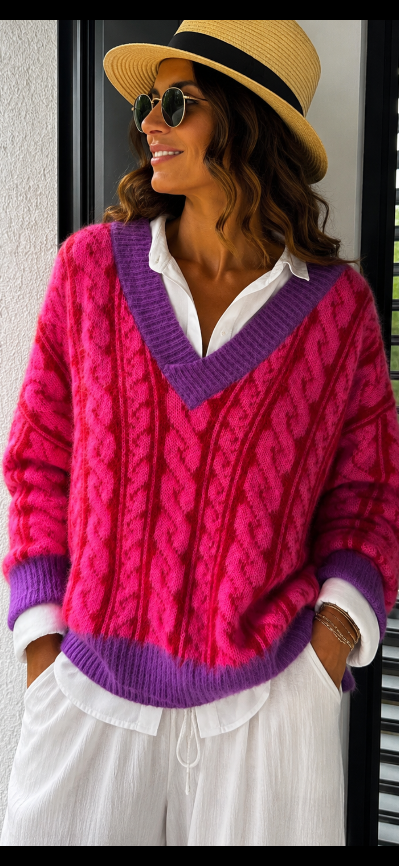 💖 Yippie Hippie Pullover Pink Paradise – Luxus Alpaka Strickpullover mit V-Ausschnitt 💖