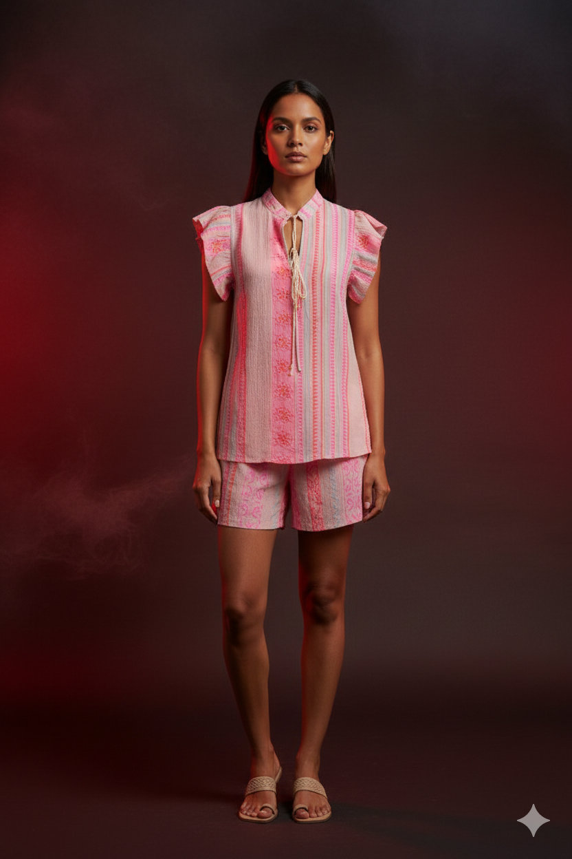 Boho Damenbluse 100% Baumwolle – Stickerei Rosa Sommer (38–42) locker & luftig