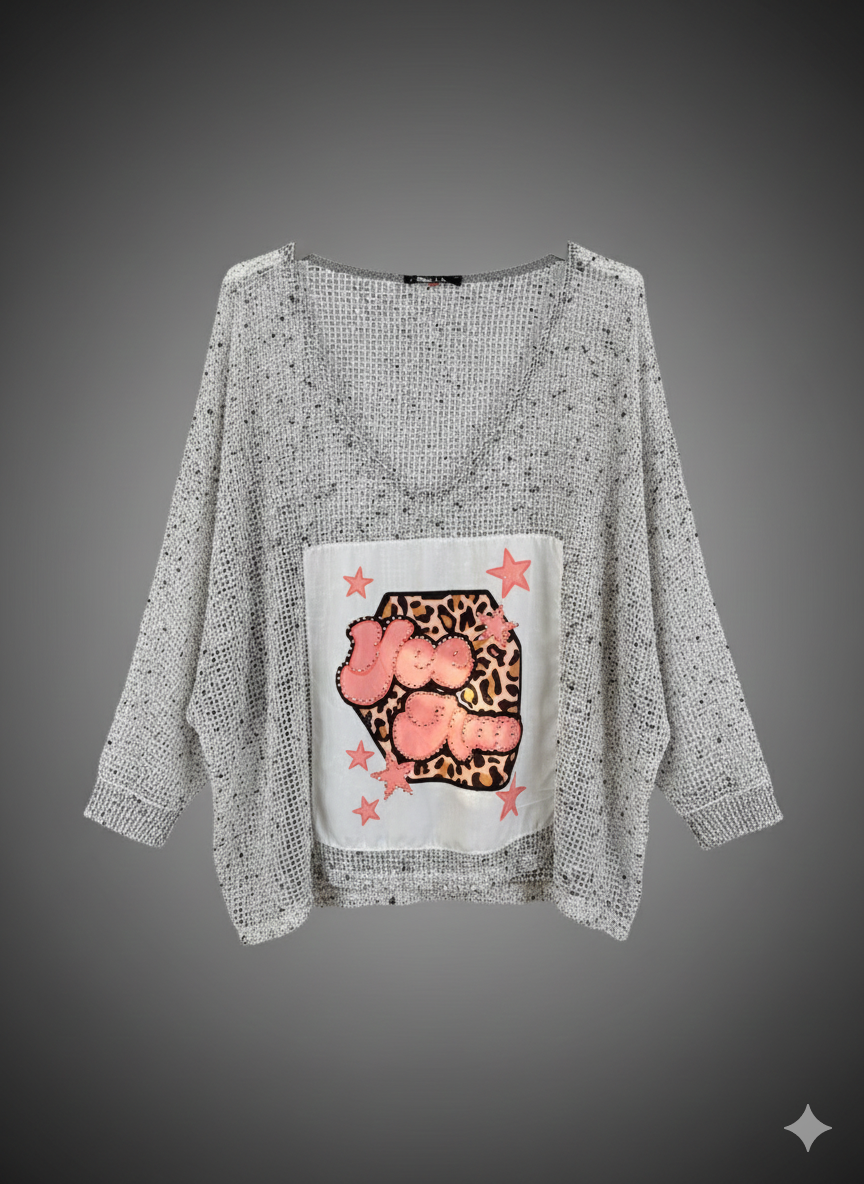 Damenlongshirt aus Netz in Grau Schwarz (38-46)