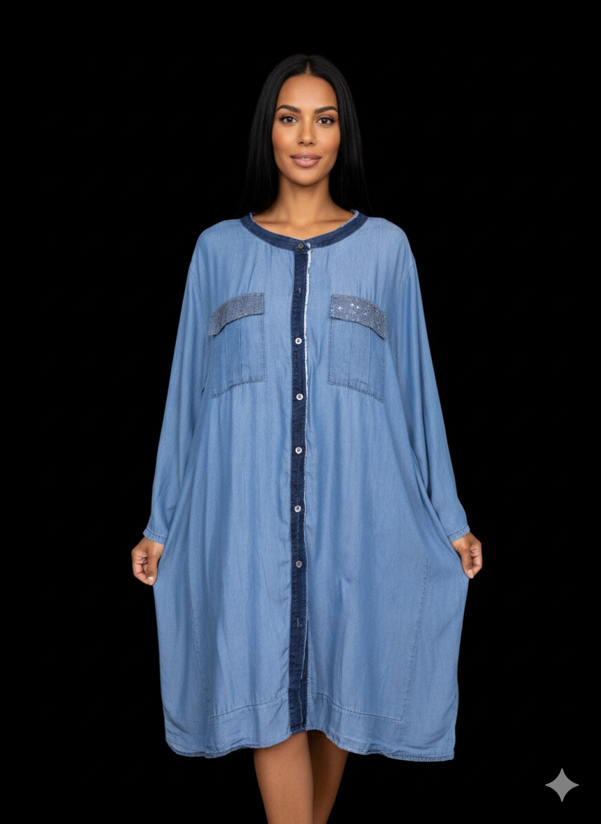 Damesjurk, korte jurk, tuniek, spijkerblousejurk (38-42+)