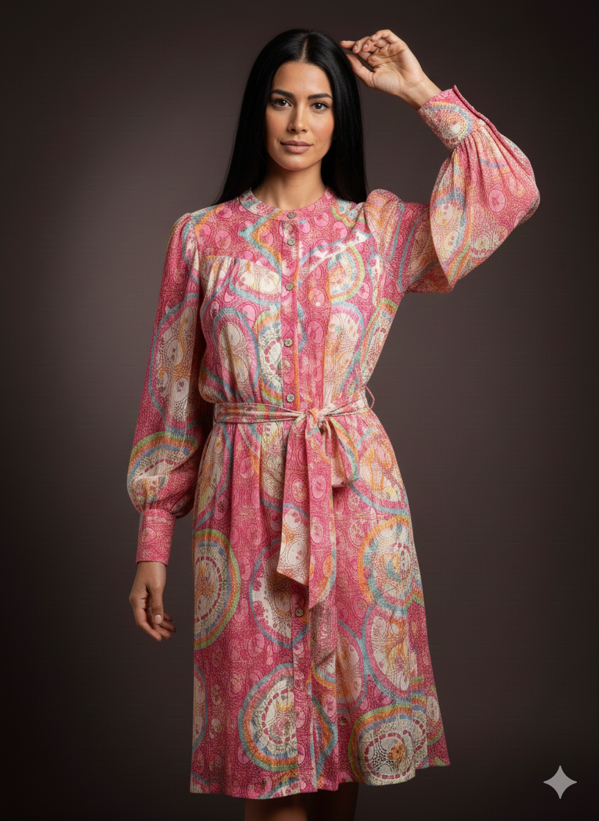 Dames midi-jurk met strikceintuur (maten 36-46)