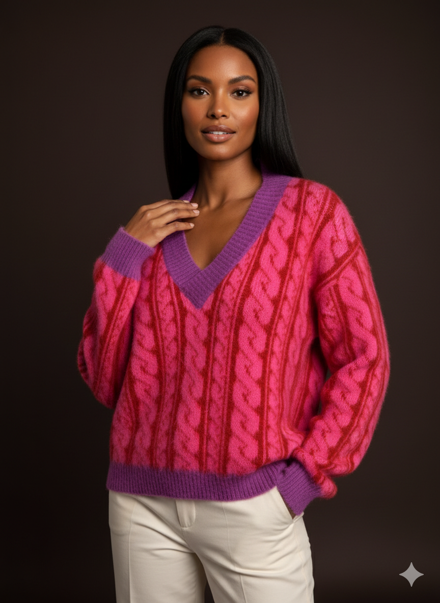 Strickpullover Damen von Yippie Hippie – Alpaka Pullover mit V-Ausschnitt