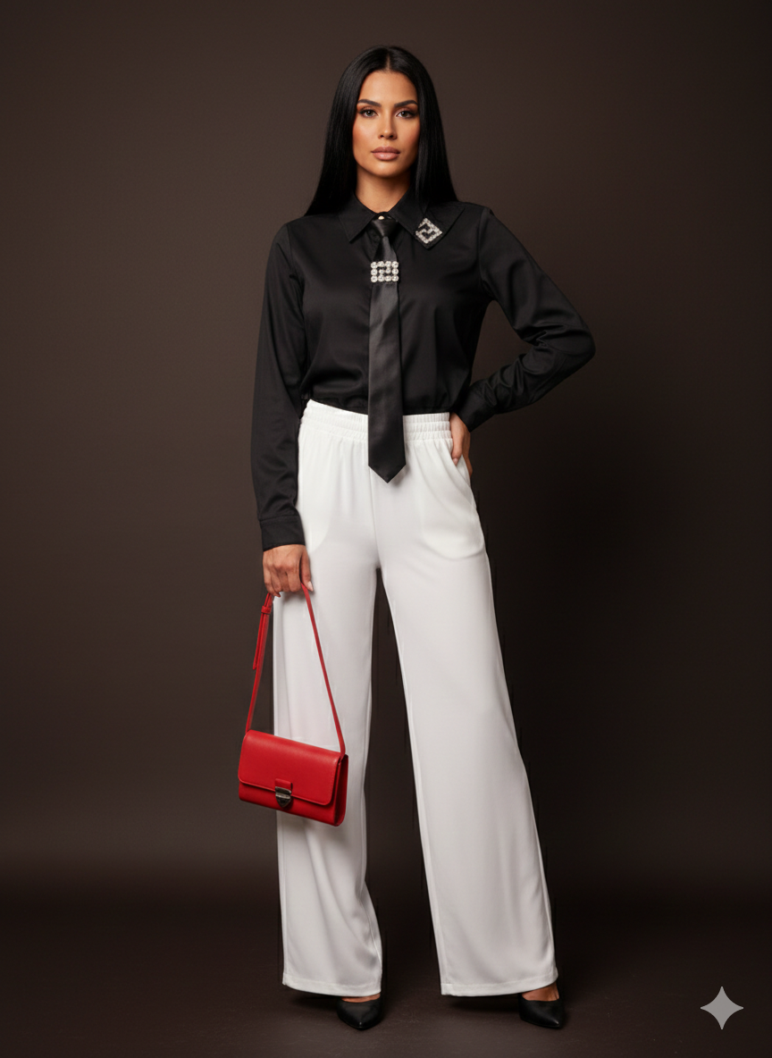 Lichtgewicht damesbroek met wijde pijpen