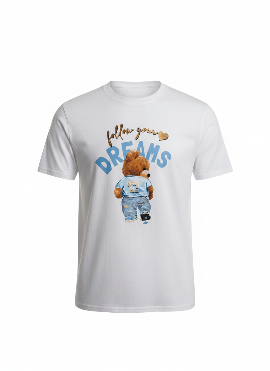 Damen T-Shirt Baumwollshirt Kurzarm mit Print Bär in Hellblau