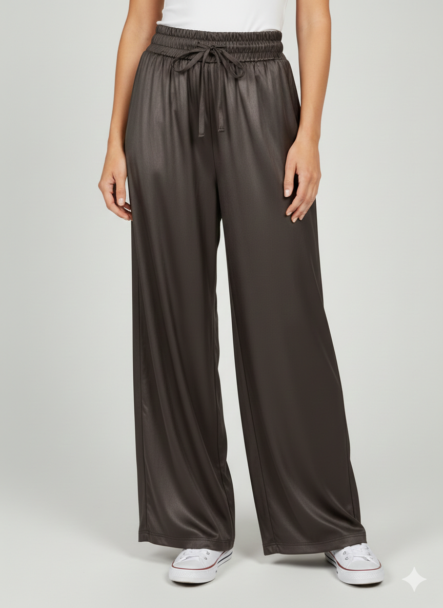 Luxus Palazzo-Hose „Chocolate Silk“ – Seide & Viskose | Weites Bein | One Size 38–46