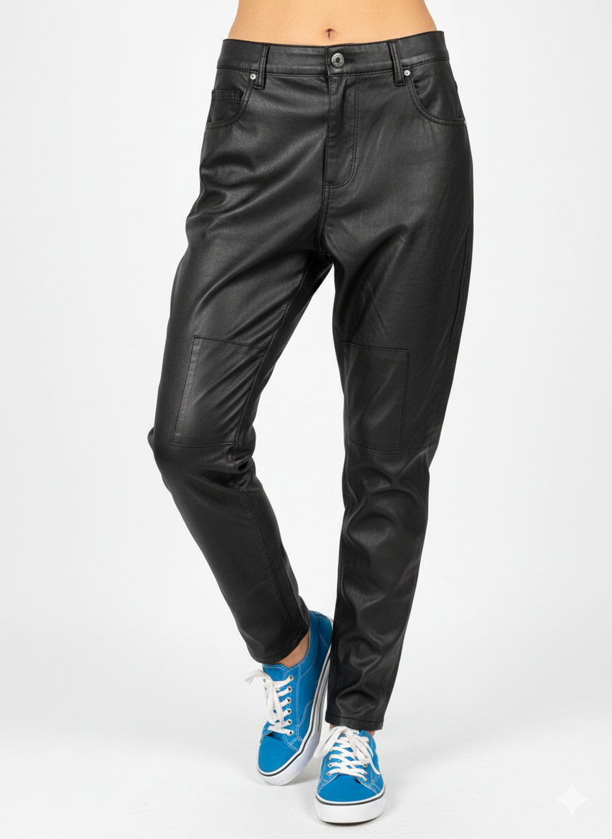 Damesbroek van imitatieleer in zwart