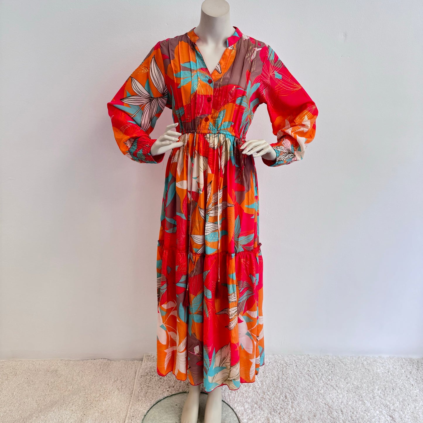 Farbenfrohes Maxi Kleid mit Blumenmuster Orange