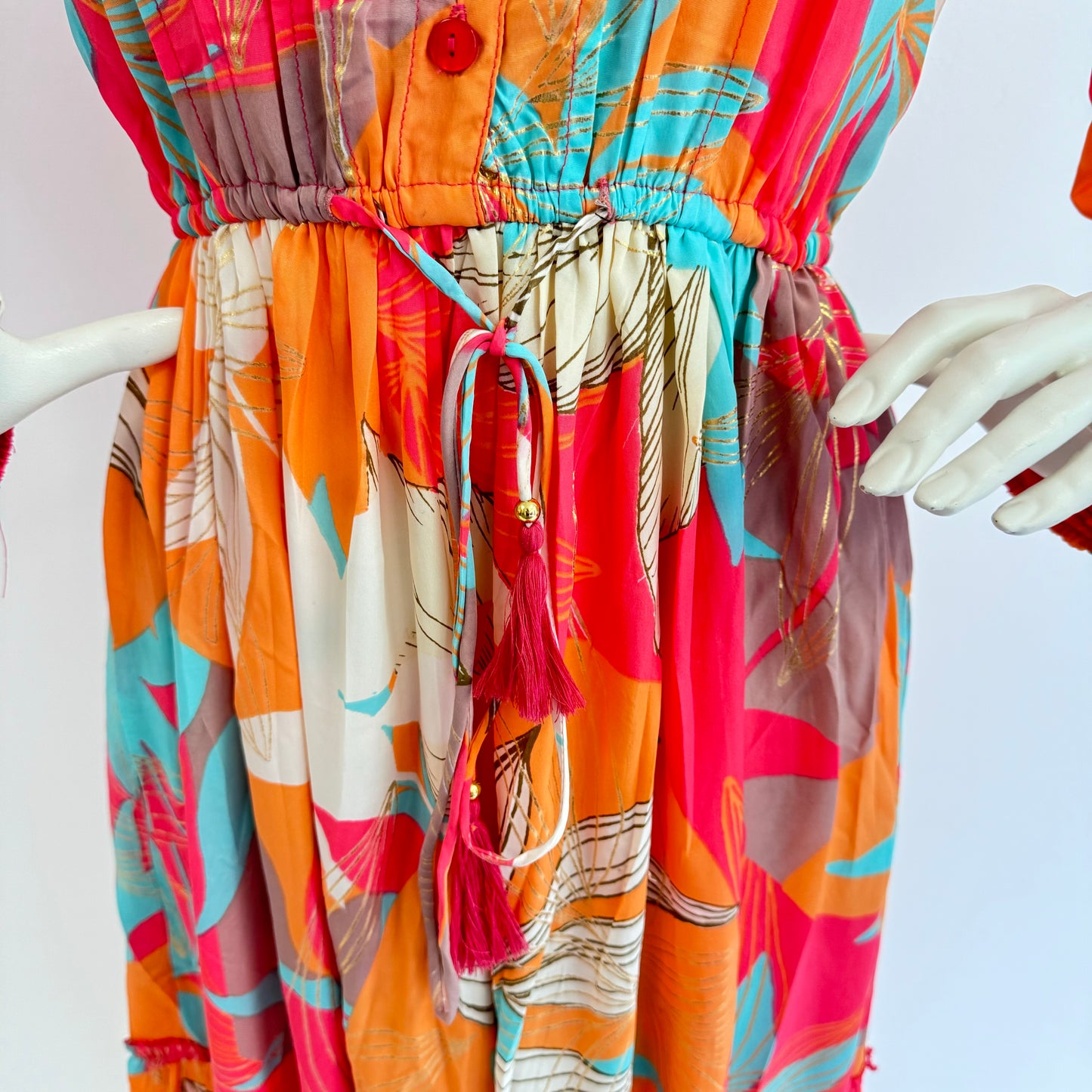 Farbenfrohes Maxi Kleid mit Blumenmuster Orange