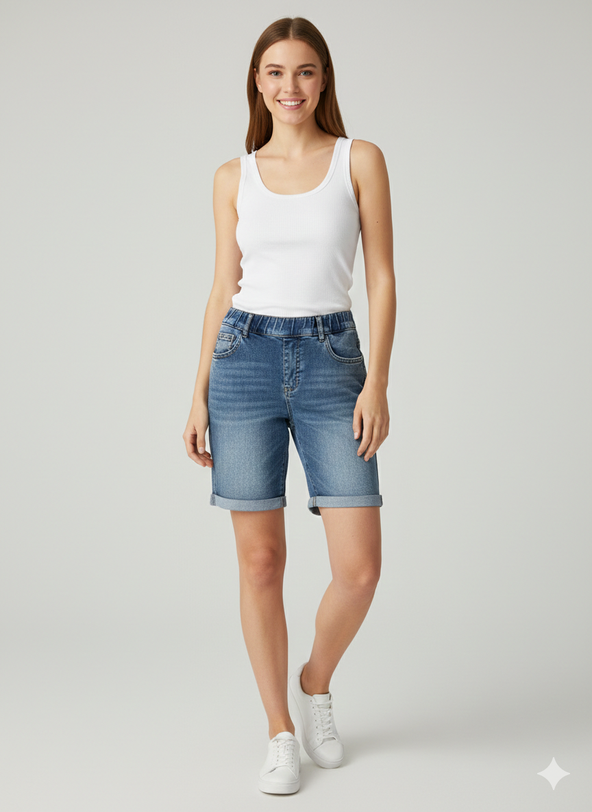 Melly Jeans Shorts Damen Blau – Premium Stretch Jeans Short (Größe S)