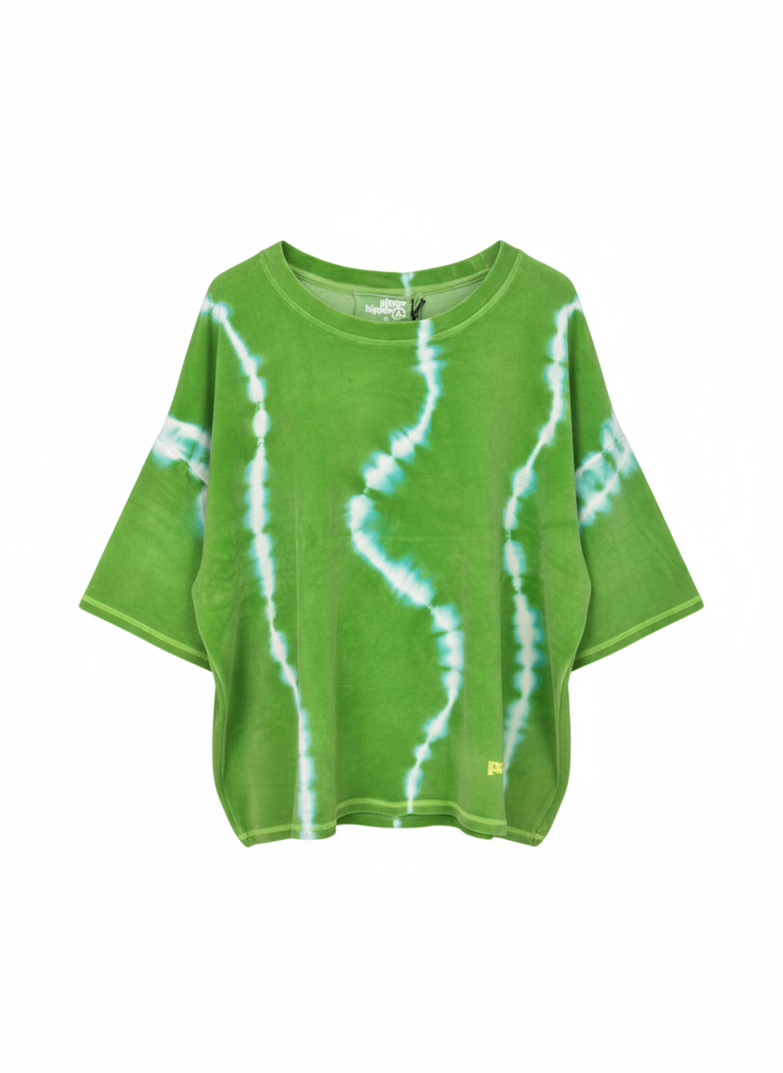 Yippie Hippie Damen Oversize T-Shirt Grün – Lässige Kastenform mit Allover-Print