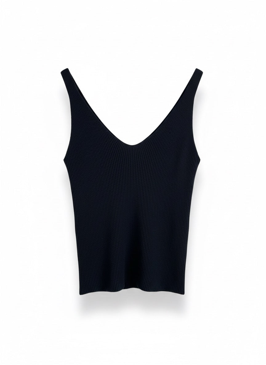 Damen Ripptop Viskose (38–44) – Figurbetontes Basic Top Schwarz & Braun