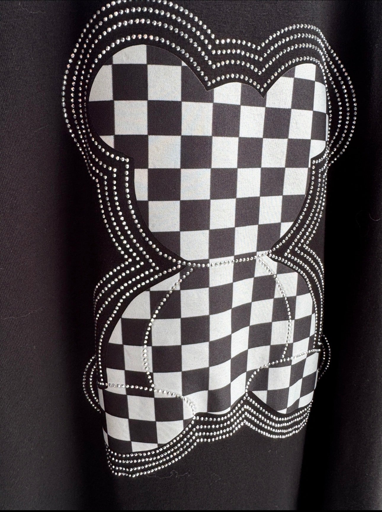 Schwarzes Damen T-Shirt mit Teddy Print & Strasssteinen – Baumwollshirt 38–42
