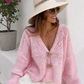 Kuschelige Grobstrickjacke Rosa mit Stern-Detail | Damen Cardigan 38-42