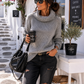 🌫️ Damen Strickpullover Mykonos Style Grau – Off-Shoulder & Wasserfall-Rollkragen (38–42)