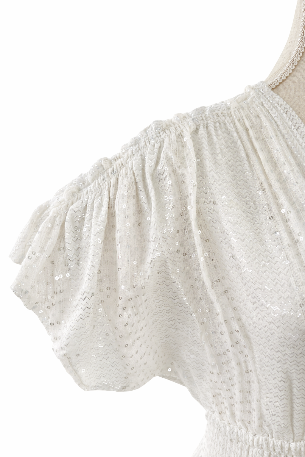White Diamond Glamour Kleid – Luxus Boho-Ibiza Maxi mit Silber-Pailletten ✨38-42
