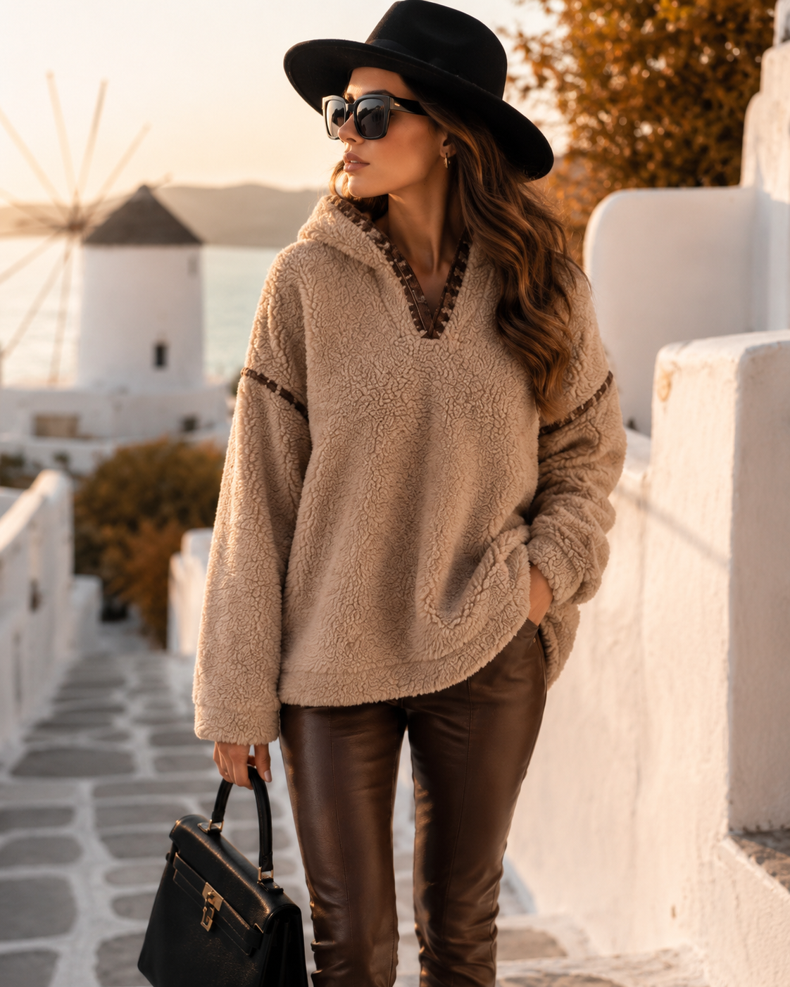 Women's Hooded Sweatshirt Teddy Fleece Look Various Colors (38-42)
