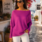 Asymmetrischer Feinstrickpullover mit Wasserfall-Ausschnitt – Lila & Rosé 34-38